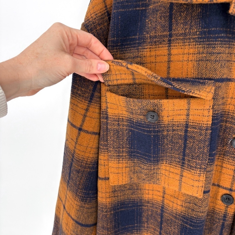 AMANDA UPRICHARD Hollis Shirt Jacket in Navy Gold Plaid M - Picture 6 of 11